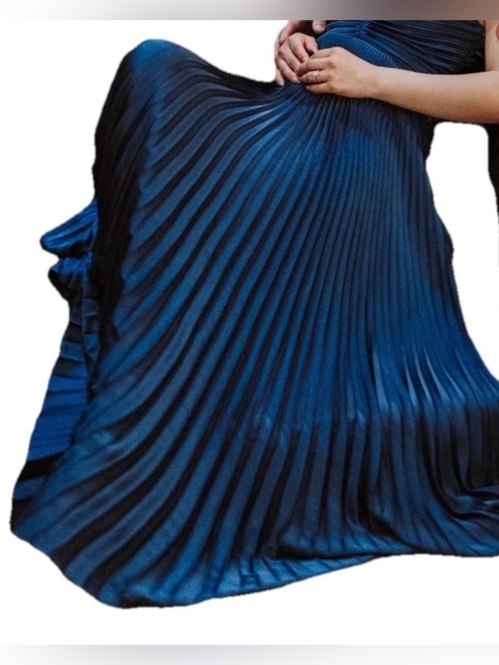 A.L.C. Pleated Satin Maxi Dress in Navy Blue
